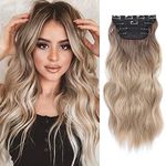 Hair Extensions Clip in 4pcs Ombre Natural Blonde Hair Extension Long Wavy Full Head Clip in Hair Extension Synthetic Fiber Hair Pieces for Women