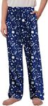 Arshiner Boys Pajama Pants Long Sleep Plaid Pants Soft Lounge Pj Bottoms with Pockets Dark Blue Stars Moon 8-9 Years