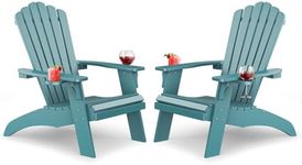 Upstreman Home Oversized Adirondack Chair Set of 2, Outdoor Fire Pit Chair with 2 Cup Holders, Adirondack Patio Chair Weather Resistant for Outside, Porch, Lawn, Garden- A1 Max(Blue)