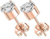 hengkaixuan 1 Pair Titanium Implant Quality Stud Earrings Hypoallergenic Cubic Zirconia 3mm 4mm 5mm 6mm Stud Earrings for Women Girls for Men for Sensitive Ears Gold Silver Rose Gold, Metal