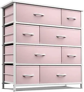 Sorbus Dresser with 8 Drawers - Furniture Storage Chest for Kid’s, Teens, Bedroom, Nursery, Playroom, Clothes, Toys - Steel Frame, Wood Top, Fabric Bins (Pink)