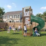 Swing Sets for Backyard with Turbo Tube Slide for Kids 3-8+ All in 1 Kids Outdoor Play Playhouse Equipment with Swings, Climbing Ladder, Sandbox, Basketball Hoop, Outdoor Large Playset for Toddlers
