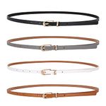 LECTNORE 4Pcs Women Skinny Leather Belt for Dresses Thin Waist Belt with Metal Buckle for Jeans Dress Pants（black/white/grey/camel）…