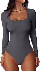 ANRABESS Women Scoop Neck Bodysuits Long Sleeve Tops 2025 Fall Slim Fit Ribbed Knit Sexy Soft Basic Shirts Fashion Outfits Deep Gray X-Large