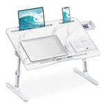 HETTHI Bed Desk for Laptop-Marble Pattern, Adjustable Laptop Desk with Foldable Legs Storage Drawer Tablet Slot Removable Stopper, Portable Lap Desk for Writing Working Reading Eating (Marble)