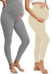 Litelooks Women's Cotton Lycra Over Belly Maternity Leggings - Comfortable, Seam-Free, High Waist Support, Stretchable Pregnancy Pants for Pre & Post Pregnancy (in, Alpha, L, Regular, Gry-BEGE)