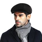 Men's Classic Leisure Newsboy Cap 8 Panel Herringbone Baker Boy Flat Caps Winter Windproof Button Top Hat Tweed Cloth Beret Hat Black