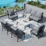 SUNSHINE VALLEY 6 Piece Metal Outdoor Patio Furniture Set, Patio Conversation Set 1 3-Seater Sofa, 2 Rocking Chair, 2 Leg Chair with 5.75" Thick Cushion and Coffee Table, Backyard Furniture Set, Gray