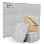 12pcs Square Acoustic Absorption Panels,High Density Self-adhesive Soundproofing Panel,Acoustic Insulation Panels for Children Fire Prevention.Recording Room,Offices,Wall Decoration(Grey)