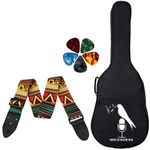 MOCKING BIRD Acoustic Guitar Bag Foam Padded Guitar Bag For 38, 39, 40, 41 Inch With Adjustable Guitar Strap And Picks For Acoustic Electric Bass Guitar (Guitar Bag With Bohemian Strap), Black