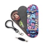 SPITBOARDS 32 x 96 mm Fingerboard Complete Wood Set-Up Assembled, 5-Layers, Silver Trucks with Bushings and Nuts, Transparent CNC Bearing Wheels, Lasered Foam Grip Tape Cute Critters