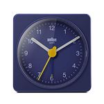 Braun Classic Travel Analogue Alarm Clock, Compact Size, Quiet Quartz Movement, Crescendo Beep Alarm in Blue, Model BC02BL.