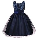 Discoball Girls Princess Dress Sequin Tulle Flower Pageant Birthday Party Wedding Bridesmaid Girl Dresses for 3-12 Years Navy Blue