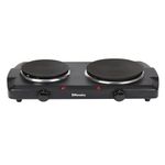 EMtronics 2500W Portable Hob with Double Hotplates and Thermostat Control, Mini Hot Plate Hob Stove, Adjustable Temperature, 155mm and 185mm Dual System - Black