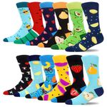 MAKABO Men's Colorful Funny Novelty Casual Crew Socks, 12 Pairs Multicolor Fruit, Size 10-13