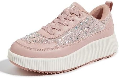 LUCKY STEP Women's Platform Sneakers Rhinestone Fashion Chunky Casual Sparkly Retro Braided Walking Shoes(Pink Rhinestone,8.5 B(M) US)