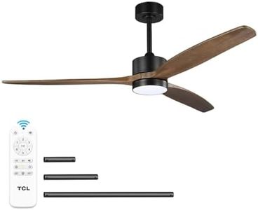 TCL Ceiling Fans with Light and Remote: 60 inch 3 Wooden Blades 3 Dimmable LED Fan for Room Indoor Modern Farmhouse Decor - 6 Speed Memory DC Reversible Fan Lights (Brown, 60 Inch)