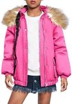 Arshiner Girls' Winter Coat Parka Warm Hooded Fleece Lined Puffer Outerwear Jacket Rose Red 11-12 Years