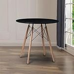 URBNLIVING Small Round Modern Dining Conference Meeting Room Table, Wood Kitchen Table, Eiffel Design Metal Frame, 4 Beech Leg (Black)