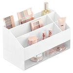 mDesign Plastic Nail Polish Organizer Storage Station Cube with 2 Drawers and 5 Divided Sections for Bathroom, Cabinet, Countertops - Holds Eye Shadow Palettes, Brushes, Blush, Mascara - White/Clear