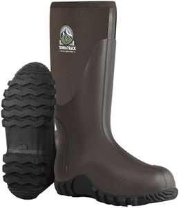 TerraTrax Rubber Boots for Men Muck Boots Waterproof Rain Boots 6mm Neoprene Rubber Work Boots Outdoor Wading Boots for Fishing Farming Hunting Gardening in All-Season, Brown, 7