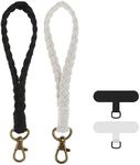 DIVINA VITAE Boho Macrame Lanyard for Phone Handmade Phone Wrist Strap with Tether Tab Wrist Strap for Phone Case Women Girls (1 Black + 1 White)