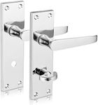 XFORT® Flat Bathroom Polished Chrome Door Handles, Elegant Door Handle Set for Wooden Doors, Classic Victorian Straight Design, Ideal for Internal Bathroom, Restroom and Toilet Doors [1 Pair]