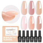 Beetles Gel Nail Polish Jelly Gel 6 Colors Builder Nail Gel 8 in 1 Strengthener Gel Sheer Peach Clear Builder Nude Pink Hard Gel Extension Base Nail Gel False Nail Tips Glue for Nail Art Design