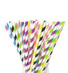 [400 Pack] Biodegradable Striped Paper Straws - Assorted Colors, Eco-Friendly, Extra Durable & Food Grade Color Drinking Straws | EnvoWise