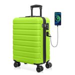 Carry on Luggage AnyZip PC ABS Hardside Luggage with 4 Universal Wheels TSA Lock Suitcase 20 Inch USB (Apple Green)