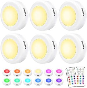 Cadrim LED Puck Lights, Color Changing Puck Lightings and Battery Powered Under Cabinet Lights Dimmable Under Closet Lights with 2 Wireless Remote Controls (6 Pack)