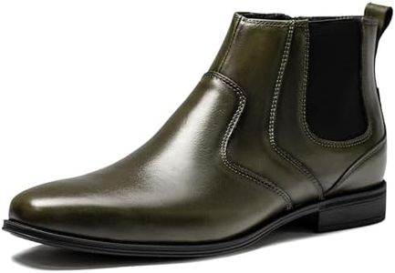 Holy dove Mens Green Chelsea Dress Boots with Side Zipper & Slip-On Ankle Design, Genuine Leather Casual Boots for Men, Size 9