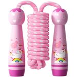 Jump Rope for Kids-Adjustable Cotton Braided Skipping Rope with Wooden Handle for Toddler Fitness Workout Exercise Outdoor Activity