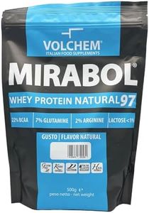 Volchem Mirabol Whey Protein 97, Integratore Alimentare con Proteine del Siero del Latte, 22% Aminoacidi Ramificati, con Arginina e Glutammina, Busta con Polvere Solubile, Gusto Natural, 500 g