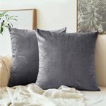 AR Ware Velvet Cushion Covers 45 x 45 - Pack of 2 Square Throw Pillowcase for Sofa Bedroom Living room with invisible Zipper (18x18 inch, Charcoal)