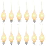 Silicone Dipped Candle Light Bulbs, 5 Watt Night Light Bulbs, C7/E12 Candelabra Base Bulbs, Clear Country Style Candle Light Bulbs for Christmas Chandelier Electric Window Candle, 120 Volt- 12 Pack