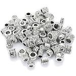 LolliBeads (TM) Antiqued Silver Tone Bracelet Jewelry Marking Large Hole Spacer Beads Round Tube Charm Beads (80pcs)