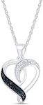 Jewel Zone US Blue & White Natural Diamond Heart Pendant Necklace 14k White Gold Over Sterling Silver (0.01 Cttw)