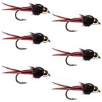 The Fly Fishing Place Bead Head Red Copper John Nymph Fly Fishing Flies - Set of 6 Flies Hook Size 14