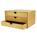 Bamboo Desk Top 3 Drawers | Wide Opening Bamboo Organiser | Stationary Storage Unit | Office Supplies Drawer | Eco-Friendly Makeup Holder | Desk Tidy | M&W