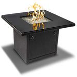 Outland Fire Table, Aluminum Frame Propane Fire Pit Table with Black Tempered Glass Tabletop Resin Wicker Panels & Arctic Ice Glass Rocks, Auto-ignition (Slate Grey/Square)