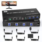 8K Displayport USB 3.0 KVM Switch 2 Monitors for 4 Computers 8K@60Hz 4K@144Hz, DP1.4 Dual Monitor Displayport KVM Switch 4 Port with Audio Microphone Output and 3 USB 3.0, DP Monitor Switch for 4 PCs