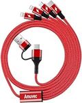 Amuvec Multi Charging Cable 3A 1.2M, Nylon Braided USB A/USB C to 4 in 1 Fast Charger Cord with Lightning Micro USB Type C Port, for iPhone Samsung Galaxy, Huawei P50, Xiaomi, Nokia, Moto, Sony, PS5