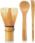 Bamboo Matcha Whisk with Bamboo Spoon and Hooked Bamboo Scoop (Chashaku) Set by MATCHA DNA - Traditional Matcha Whisk Made from Durable and Sustainable Golden Bamboo for Matcha Tea Preparation