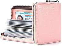 (A-Bean Pink) - Genuine Leather Credit Card Holder Wallet RFID Blocking Secure Card Case ID Case Organiser Zipper Wallet (A-Bean Pink)