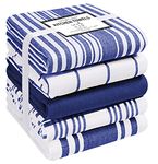 Cotton Clinic Assorted Kitchen Towels 5 Pack – Soft Absorbent Quick Drying Table and Kitchen Linen Dish Towels, Dish Cloths, Tea Towels and Cleaning Towels with Hanging Loop – 16x28 / Navy Blue White