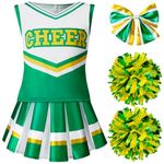 Spooktacular Creations Cheerleader Costume for Girls, Cute Cheerleading Outfit, Green and White Cheer Uniform for Halloween Dress Up and Role-Playing-M