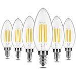 6 Pack 4W 120V E12 Base B11 LED Filament Candle Light Bulb, 40W Equivalent Decorative Chandelier Light Bulbs for Chandeliers, Ceiling Fan Lights, Pendants, Fireplace