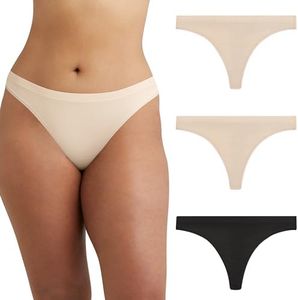 Maidenform Women's Barely There Lace Panties, Invisible Look Thong Underwear, 3-Pack, Almond/Black/Almond, XX-Large