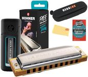 Hohner 532 Blues Harp MS Harmonica - Key of C Bundle with Case, Pouch, Austin Bazaar Online Manual, and Polishing Cloth